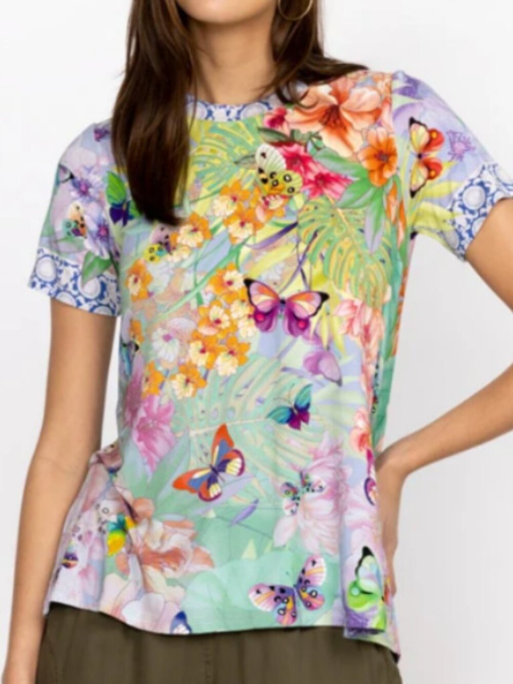 Johnny Was Janie Cozumel Favorite Short Sleeve Crew Swing Tee‎ Floral S or M